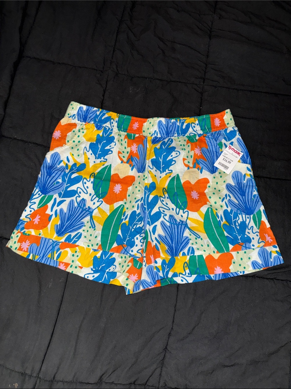 High-Waist Floral Print Shorts in Blue, Green & Orange - Women